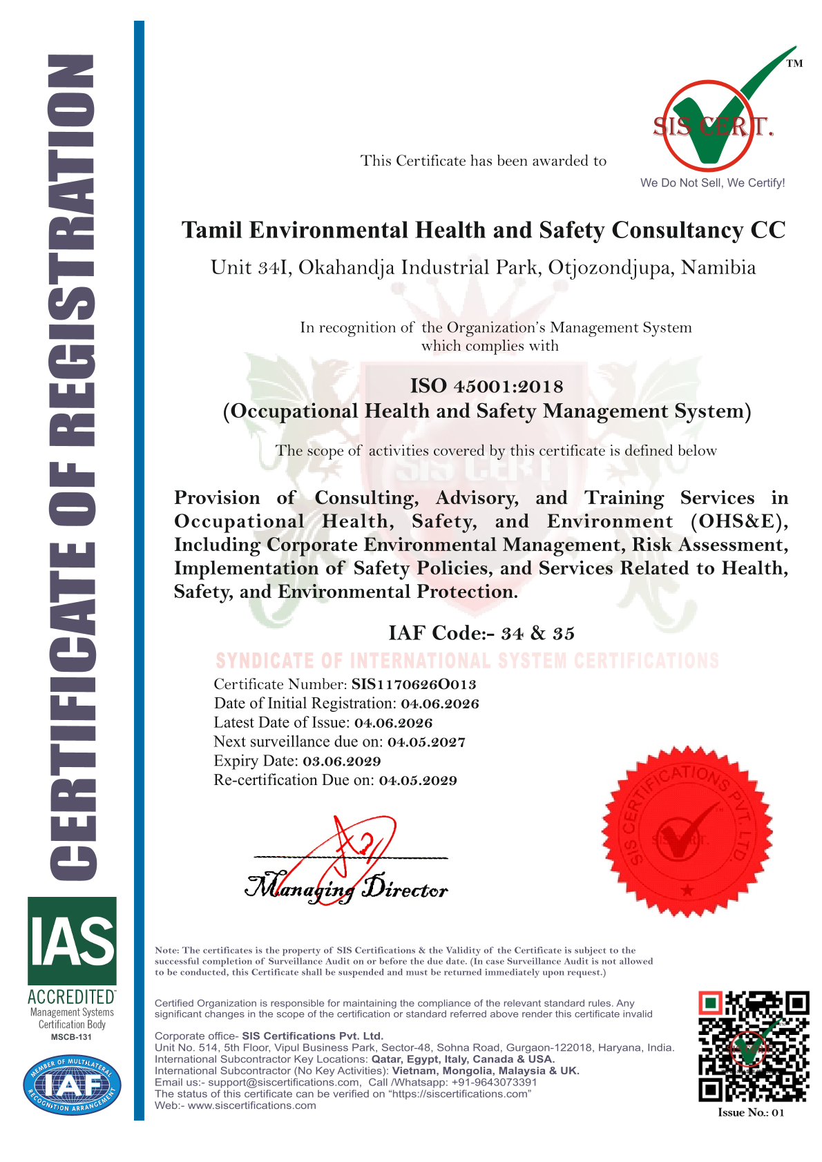 International ISO Certificate